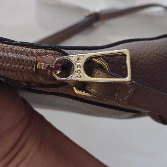 Lodis tan leather crossbody purse with zippered outer pocket & gold hardware - Picture 9 of 11